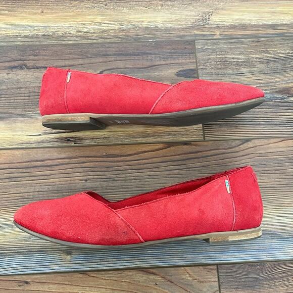 TOMS Red Julie Flats Pointed Toe Suede size 8.5 wide - Picture 8 of 8